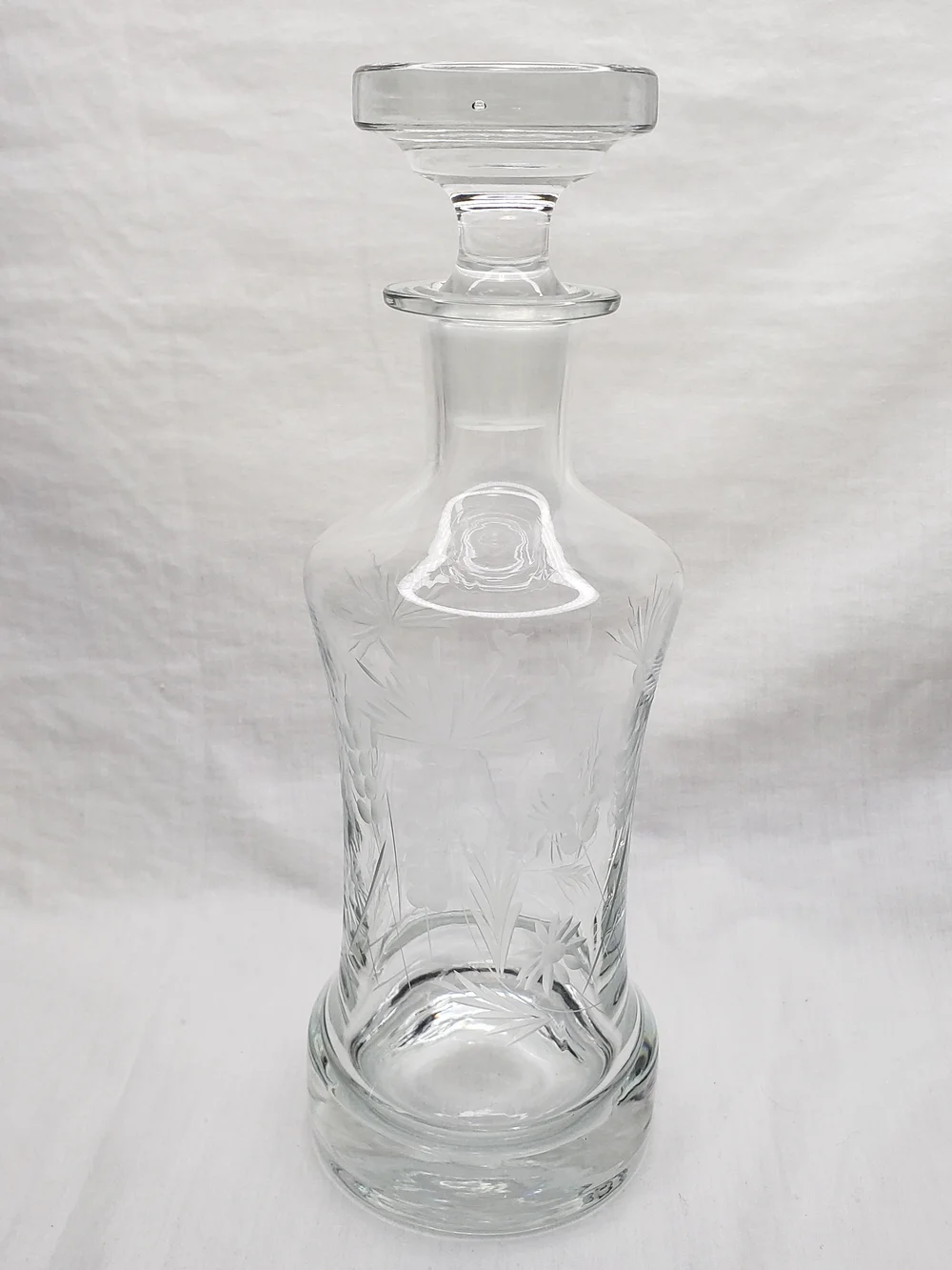 Vintage Etched Glass Decanter Floral And Wheat